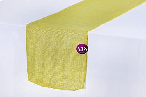VDS Pack of 5, Burlap Table Runner 100% Natural Jute Rustic Hessian Table Cloth Centrepiece for Wedding Bridal Shower Birthday Event Party Banquet Table Decoration (Size 12X108 Inch)(Yellow) - Image 2