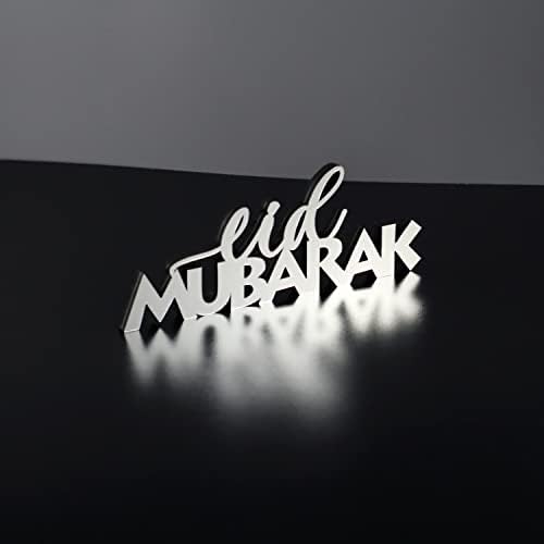iwa concept | Wooden Acrylic Islamic Tabletop Decors | Ramadan Kareem and Eid Mubarak Decoration | Muslim Gifts | (Eid Mubarak-6, Silver) - Image 3