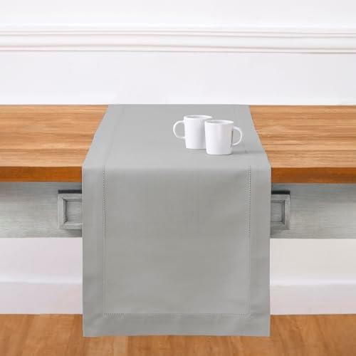 Solino Home Cotton Linen Table Runner Grey Hemstitch, 14 x 144 in by SolinoHome