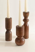 Kate and Laurel Pico Modern Three-Piece Mango Wood Taper Candle Holder Set, Set of 3, Walnut Brown, Transitional Wooden Candlestick Holders for Dining Table or Fireplace Mantel Display - Image 5