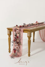 Ling's moment Flower Garland, 5FT Eucalyptus & Rose Burgundy & Dusty Rose - Image 2