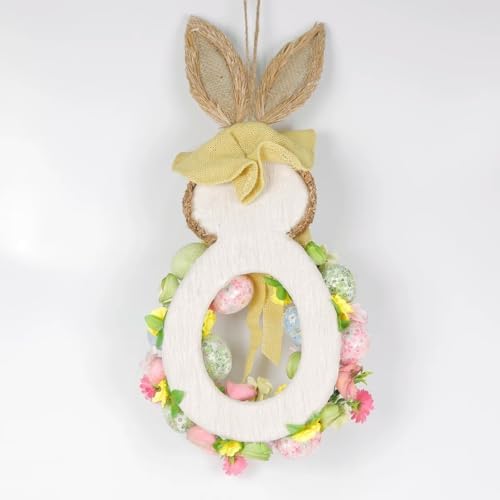 Ansuma 21" Easter Bunny Wreath – Bunny Shape Spring Wreath with Colorful Flowers Greenary and Egg Decorations, Front Door Easter Decor, Spring Wreaths for Home and Porch (Yellow) - Image 4