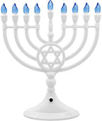 The Dreidel Company Traditional LED Electric White Hanukkah Menorah - Large Size 13-Inches Tall Battery or USB Powered - Includes a Micro USB Charging Cable - Image 2
