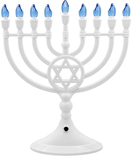 The Dreidel Company Traditional LED Electric White Hanukkah Menorah - Large Size 13-Inches Tall Battery or USB Powered - Includes a Micro USB Charging Cable - Image 2
