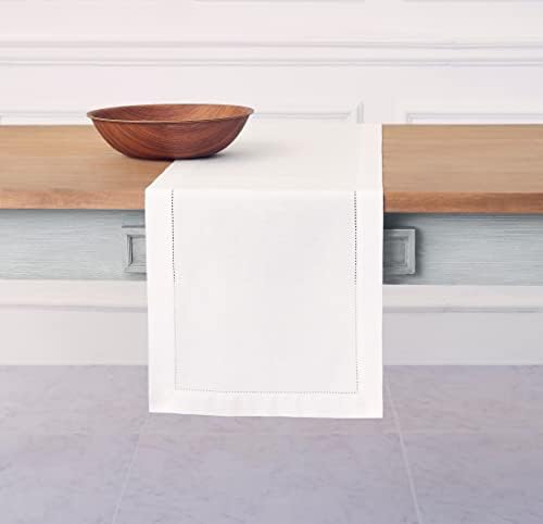 Solino Home Cotton Linen Table Runner White Hemstitch, 14 x 144 in by SolinoHome