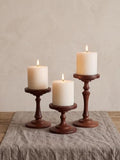 NUPTIO Wooden Pillar Candle Holders: Set of 3 Vintage Candle Stands by Nuptio