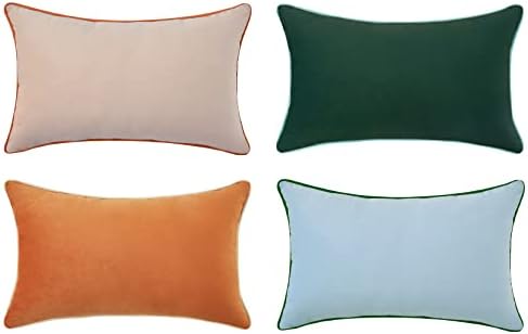 MONDAY MOOSE Decorative Throw Pillow Covers Cushion Cases, Set of 4 Soft Velvet Modern Double-Sided Designs, Mix and Match for Home Decor, Pillow Inserts Not Included (12x20 inch, Orange/Green) by MondayMoose
