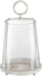 9" Wide Modern Farmhouse Metal Hurricane Candle Holder with Handmade Sturdy Glass Sleeve in Vintage White for Pillar Candle & Plants, Glass Hurricane Lantern, Industrial, Minimalistic by Unknown
