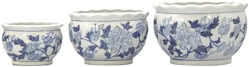 Galt International Blue & White Round Floral Porcelain Ceramic Plant Flower Planter Pot Set of 3 (8", 10", 12") Garden Pots Chinese Asian Design - Image 6