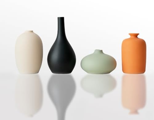 Set of 4 Small Matte Ceramic Vases - Modern & Bohemian Decor for Home, Office, Shelve, Living Room Table, Mantel, Bedroom, Entryway, Rustic Farmhouse Decorative Vases & More（Hademade - Image 2