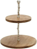 Deco 79 Mango Wood Tiered Server with Aluminum Accents, 14" x 14" x 18", Brown by Unknown