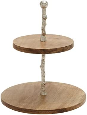 Deco 79 Mango Wood Tiered Server with Aluminum Accents, 14" x 14" x 18", Brown by Unknown