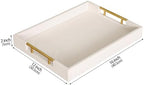 HofferRuffer Faux Leather Serving Tray with Gold Metal Handles, Stylish Decorative Tray Organizer for Coffee Table, Ottoman, Home Decor and Serving (CreamWhite, 16.2" x 12.2" x 2") - Image 2