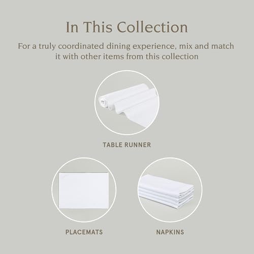 Over&Back 18x108 Woven Chambray Cotton Table Runner - Washable Table Runners for a Custom Home Decor Tablescape - Coffee Table, Dinner Table, Living Room - White - Image 4