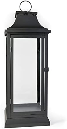Serene Spaces Living 25" Tall Black Decorative Hurricane Lantern with Clear Glass Panels - Indoor Lantern and Outdoor Lantern for Porch, Events, Parties, & Table Top Decor - Extra Large Lantern by SereneSpacesLiving