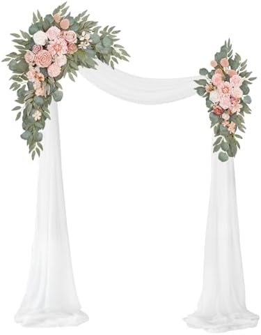 Artificial Wedding Arch Flowers Kit(Pack of 3),2Pcs Artificial Flower Arch Decor,1Pcs Sheer Drape for Wedding Ceremony Arbor for WeddingCeremony (Romantic Pink) by WEIERYUE