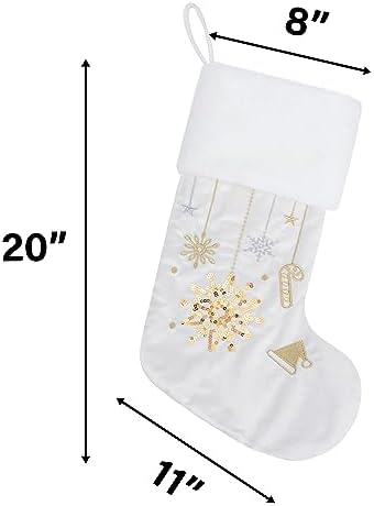 GEX Christmas Stockings 6 Pack for Family 20" Large Embroidered Luxury White Velvet with Gold Sequins Hanging Ornament Decorations for Fireplace Xmas Season (Set of 6) - Image 3
