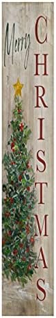 Mery Christmas Tree Sign for Front Door, 4ft Tall Porch Decor, Vertical Wooden Signs Porch, Rustic Farmhouse Wood Decorations Outdoor by SLIYIYoo
