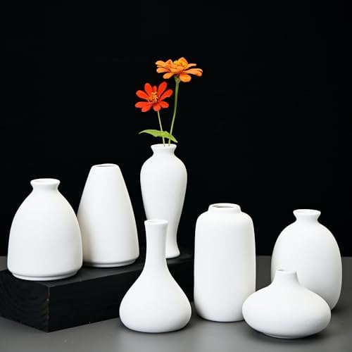 Set of 9 Ceramic Bud Vases for Pampas Grass Flowers, Small Vases in Bulk for Centerpieces Boho Vases for Wedding Decorations Neutral Living Room and Bedroom Decor DIY Gift (White) - Image 2