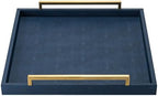 Large Navy Blue Decorative Tray for Ottoman,Stylish Rectangle Coffee Table Tray with Handles,Versatile Serving Tray for Living Room and Home Decor - Image 2