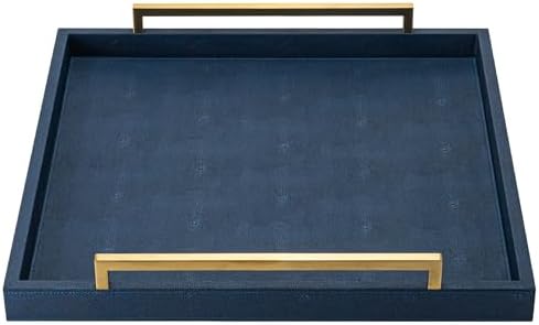 Large Navy Blue Decorative Tray for Ottoman,Stylish Rectangle Coffee Table Tray with Handles,Versatile Serving Tray for Living Room and Home Decor - Image 2