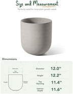 LE TAUCI 12 Inch Ceramic Pots for Plants, Large Planter, Neutral Gray - Image 3
