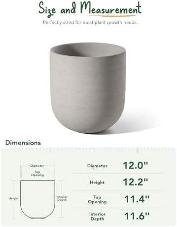 LE TAUCI 12 Inch Ceramic Pots for Plants, Large Planter, Neutral Gray - Image 3