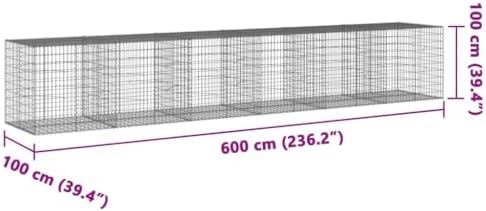 vidaXL Gabion Basket with Cover 236.2"x39.4"x39.4" Galvanized Iron - Image 3