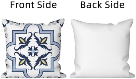 Blue Flowers Geometry Throw Pillow Covers 26"x26" Set of 4, Bohemian Abstract Floral Throw Pillow Cases Moroccan Sofa Cushion Covers for Couch Chair Patio Home Indoor Outdoor Decorative - Image 7