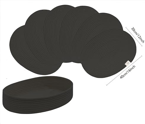 Oval Cotton Rope Placemat Set (7, Black) - Image 6