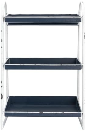 Creative Co-Op Heavily Distressed Navy 3-Tier Metal Tray with White Frame & Rim - Image 4