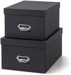 Soul & Lane - Black Stacking Storage Boxes with Label Holders, Set of 2 by SoulLane