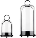 5" & 4" Wide Versatile Metal Candle Holder in Black with Handmade Thick, Heavy & Sturdy Glass Dome for Pillar Candle, Industrial, Modern, Shelf, Mantel, Veranda, Porch (Black, Large & Small) by Unknown