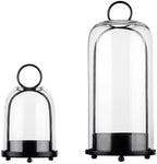 5" & 4" Wide Versatile Metal Candle Holder in Black with Handmade Thick, Heavy & Sturdy Glass Dome for Pillar Candle, Industrial, Modern, Shelf, Mantel, Veranda, Porch (Black, Large & Small) by Unknown