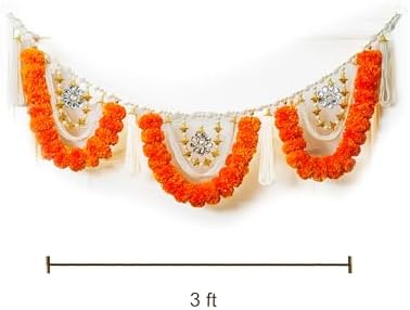Pearl & Stone Made Toran | Artificial Flowers Toran with White Gold Moti | Home Door Hanging, Living Room, Bandanwar, Wedding, Diwali, Pooja, Mandir Decor & Indian Housewarming Gift - 3 Ft (Pack of 1) - Image 5