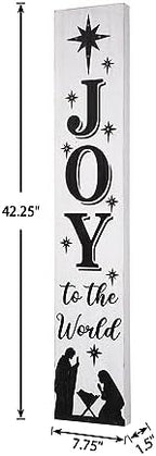 Glitzhome 42" H Lighted Wooden Nativity Porch Sign, Decorative Joy Hanging Plaque for Christmas, Farmhouse Xmas Nativity Porch Decor Hanging Sign for Christmas Holiday Home Front Door Porch Decor - Image 2