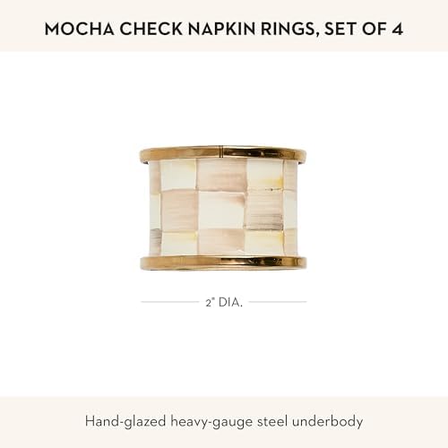 MACKENZIE-CHILDS Enamel Napkin-Ring Set, Brown-and-White Mocha Check - Image 4