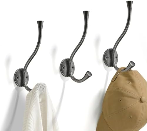 SAILING 3 Pack Coat Hooks - Antique Nickel Coat Hooks Decorative Wall Hooks for Bathroom Living Room Bedroom Hanger for Robe Dressing Room Fitting Room by SAILING