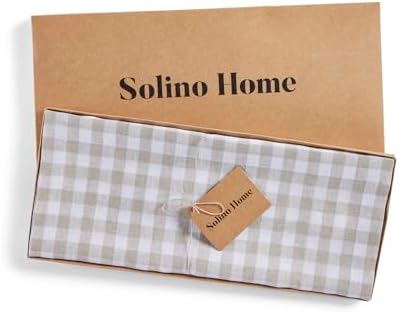 Solino Home 100% Pure Linen Table Runner Natural, Gingham Check 14 x 108 in - Image 5