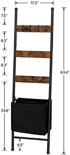HOOBRO Blanket Ladder with Basket, 17.3”L x 63.4”H, Towel Rack with Hooks, Blanket Holder Rack, Decorative Ladder Shelf, Drying and Display Rack for Bathroom, Living Room, Rustic Brown BF31CJ01 - Image 6