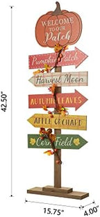 Glitzhome 42.5”H Fall Wooden Pumpkin Patch Porch Decor, Rustic Fall Harvest Welcome to Our Patch Yard Sign, Farmhouse Directional Porch Sign Standing Decor for Fall Harvest Autumn Thanksgiving - Image 2