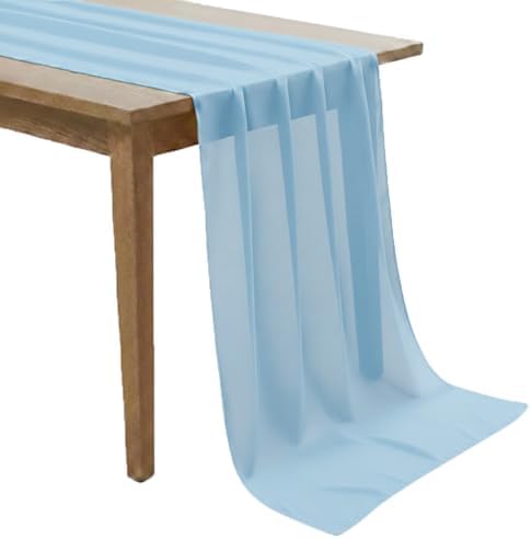 MDS Pack of 25 | Aqua Blue | 10ft Chiffon Table Runner 29x120 Inches Long Romantic Rustic Sheer Gauze Runner for Wedding Bridal Shower Birthday Banquets Engagement Spring Easter Boho Decorations by MDS