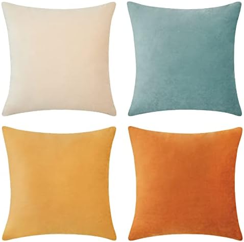 MONDAY MOOSE Decorative Throw Pillow Covers Cushion Cases, Set of 4 Soft Velvet Modern Designs, Mix and Match for Home Decor, Pillow Inserts Not Included (16x16 inch, Orange/Teal) - Image 4