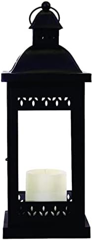 Hosley 15" Clear Glass Iron Lantern - Large Black Classic Style, Decorative Candle Holder for Weddings, Parties, Aromatherapy, Spa, LED Candles, Home Décor Gift - Image 7