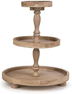 TRIPAR 22.25 Inch Natural Wood Cupcake Stand 3 Tiered Tray Stand 3 Tier Serving Tray Rustic Wooden for Dessert Table Display Farmhouse Decor by TriparInternational