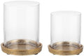 Set of 2 Glass Hurricane Candle Holder with Cast Iron Base in Antique Gold for Pillar, Candlstick Holders, Farmhouse, Shabby Chic for Mantel, Tabletop, Centerpiece, Entryways by Unknown