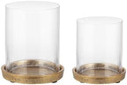 Set of 2 Glass Hurricane Candle Holder with Cast Iron Base in Antique Gold for Pillar, Candlstick Holders, Farmhouse, Shabby Chic for Mantel, Tabletop, Centerpiece, Entryways by Unknown