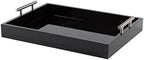 Kate and Laurel Lipton Decorative Tray with Polished Metal Handles, Black and Silver by KateandLaurel