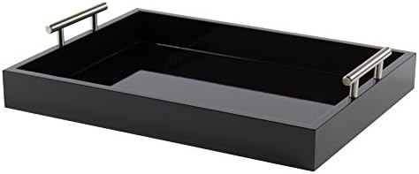 Kate and Laurel Lipton Decorative Tray with Polished Metal Handles, Black and Silver by KateandLaurel