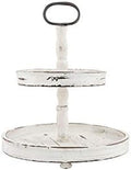 Creative Co-Op Distressed Cream Wood 2-Tier Tray with Metal Handle by Unknown